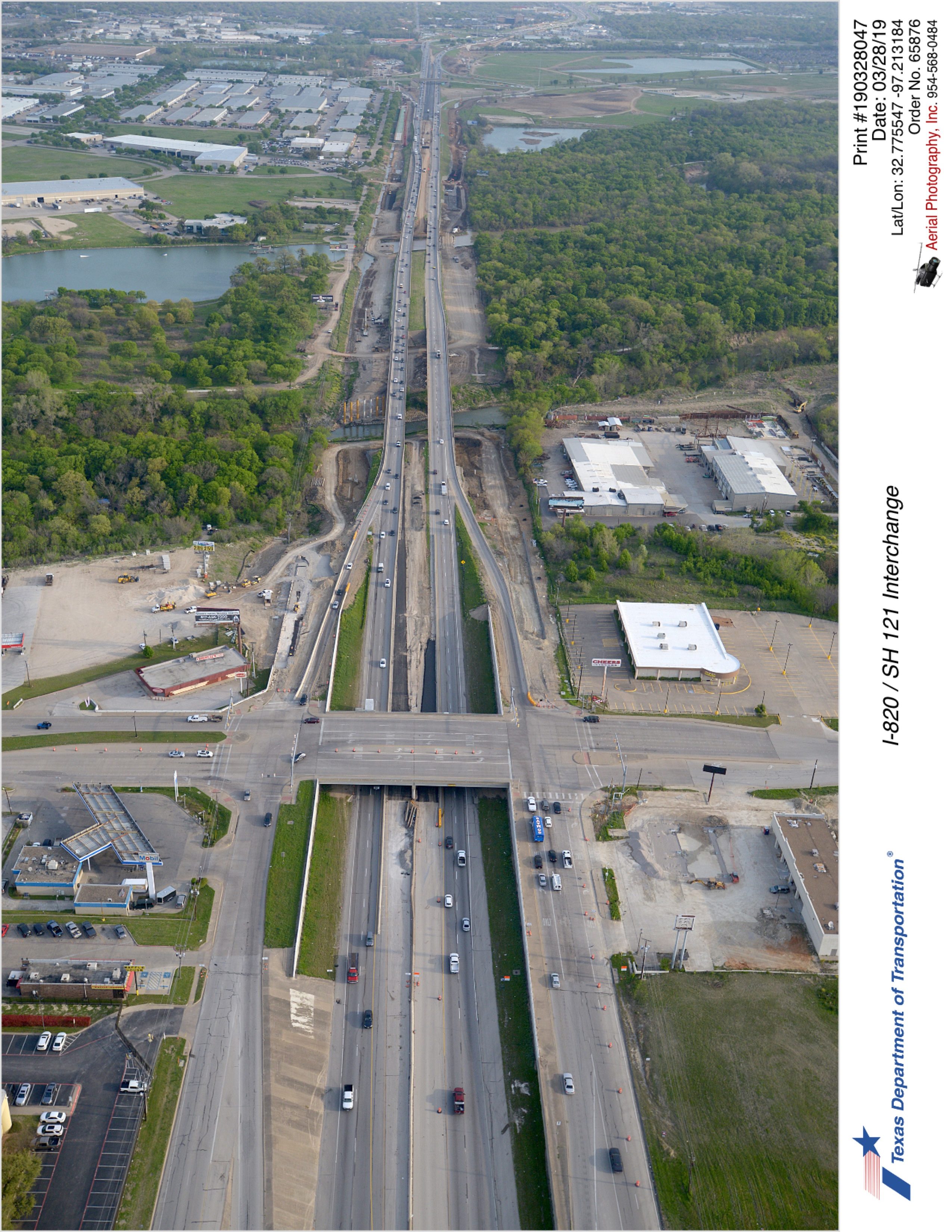 I-820 looking north with Randol Mill Road crossing in foreground.