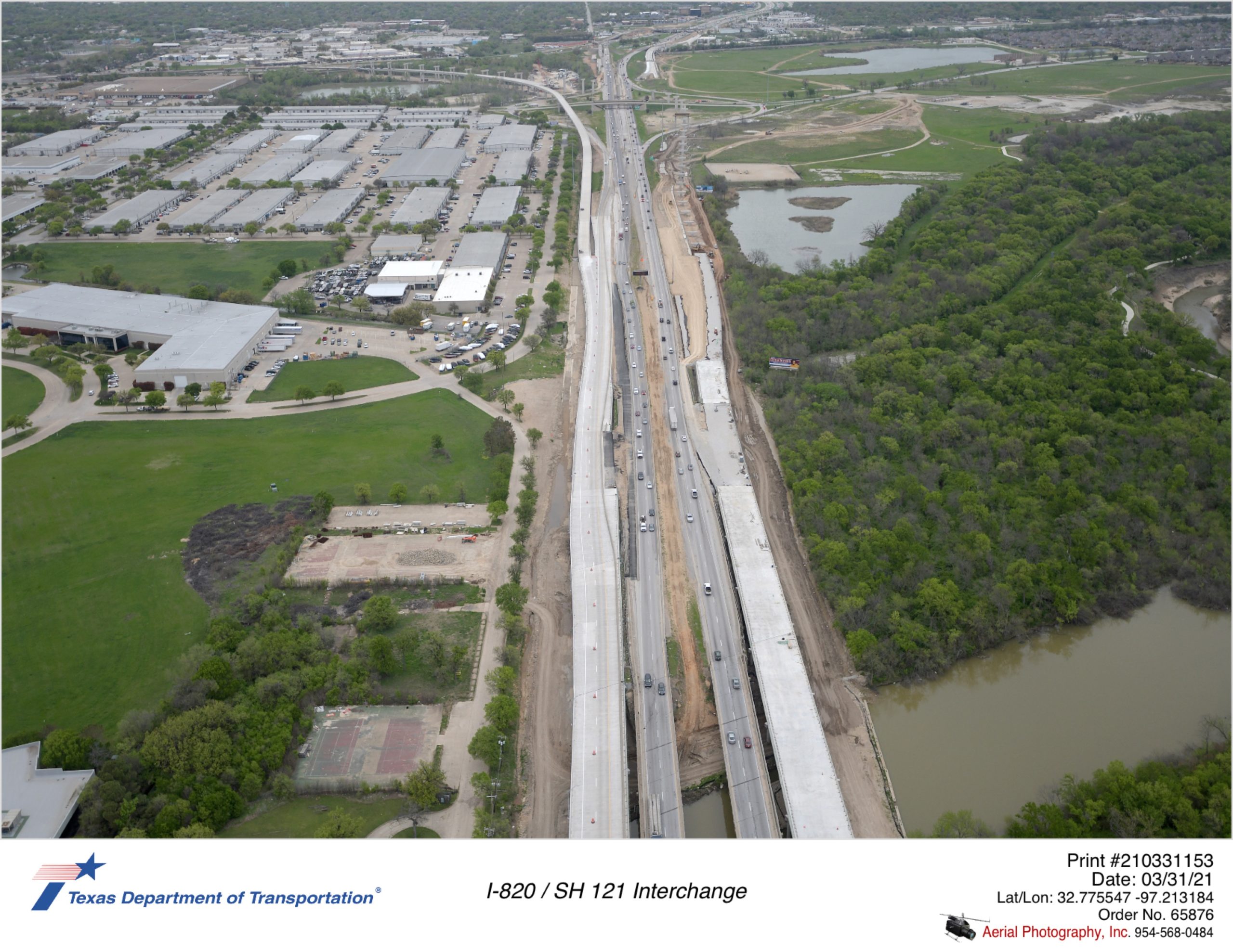 I-820 looking north over the Trinity River showing new bridges over the floodplain area.