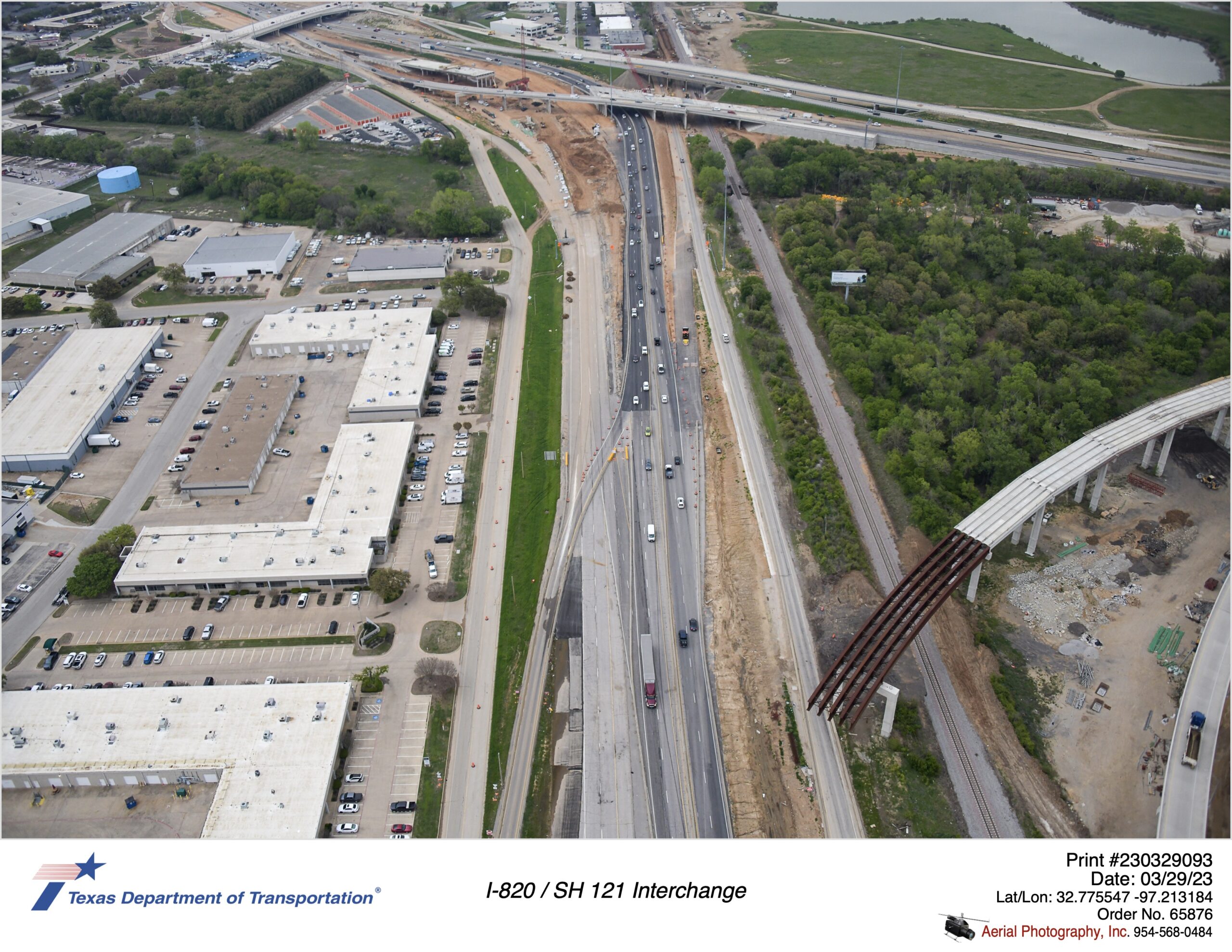 I-820 and SH 121 interchange in background. March 2023.