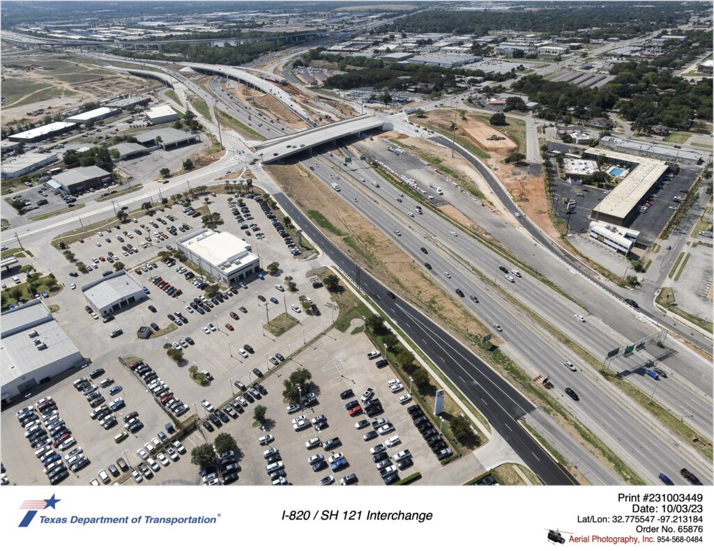 I-820 and SH 10 interchange looking southwest. October 2023.