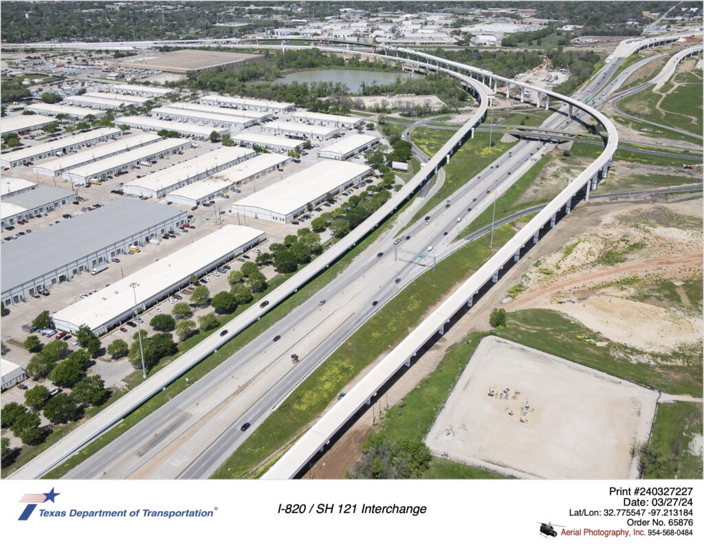 I-820 interchange with Trinity Boulevard and direct connector ramp connections with SH 121.