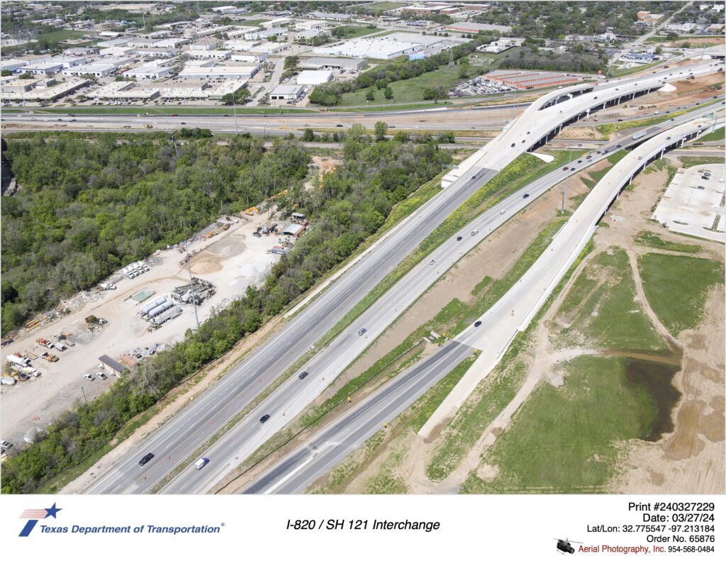 I-820 interchange with SH 121 south of the Trinity Rail Express.